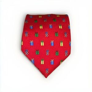 Lands End Red Repp Tie Long Christmas Present Print‎ Holiday Theme